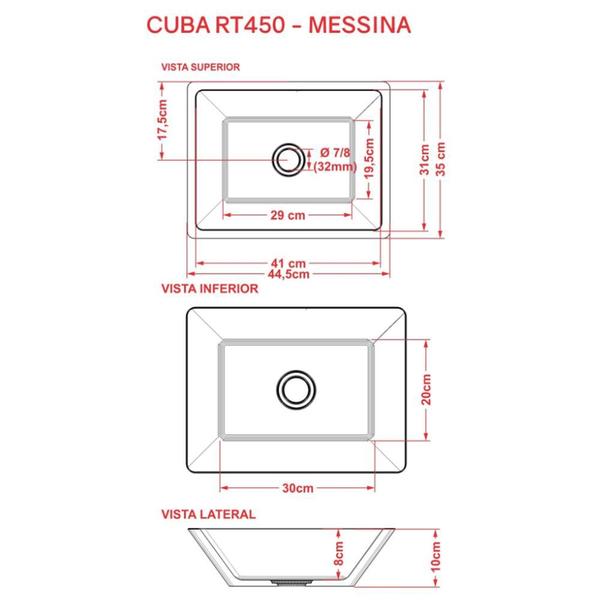 Imagem de Cuba de Apoio Retangular Para Banheiro Lavabo C01 RT45 Preto - Lyam Decor