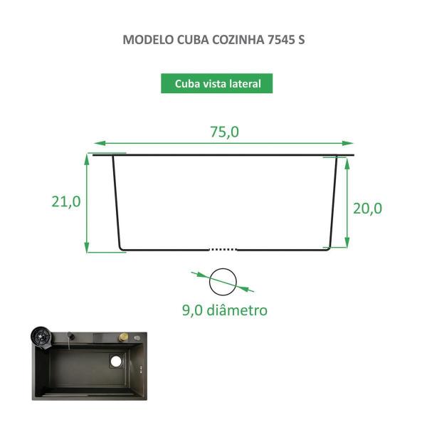 Imagem de Cuba De Cozinha Smart Cinza Aço Inox Com Torneira E Cascata