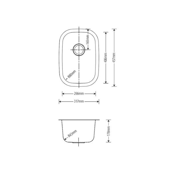 Imagem de Cuba De Embutir Aço Inox 1mm Escovado C112 31,7x45,7x17,8 Cm