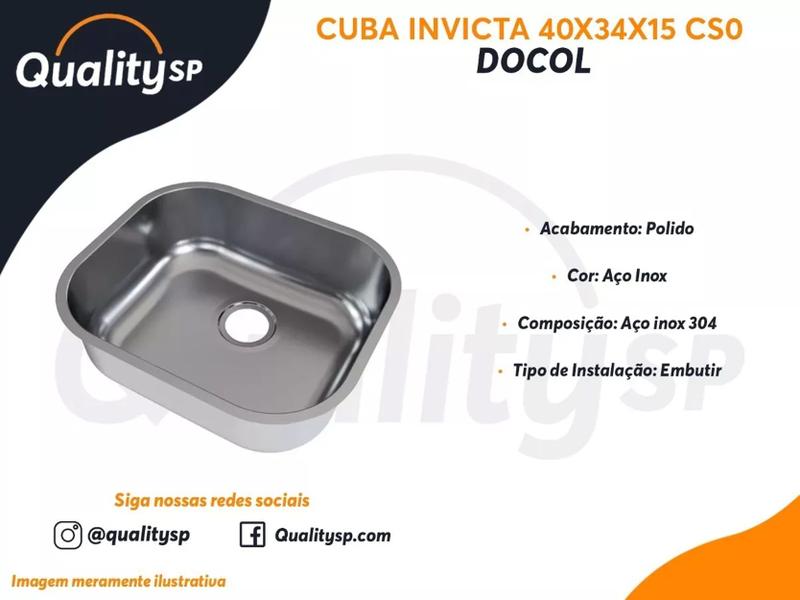 Imagem de Cuba De Embutir Polido Inox 304 Docol 40x34x15 Antirruído