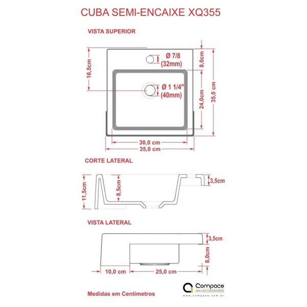 Imagem de Cuba de Semi-Encaixe P/Banheiro XQ355 Quadrada Colorida