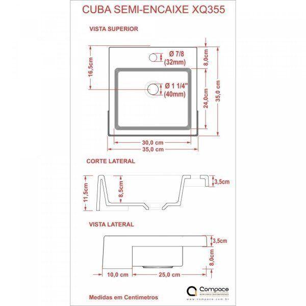 Imagem de Cuba de Semi Encaixe para Banheiro xq355 Quadrada Compace