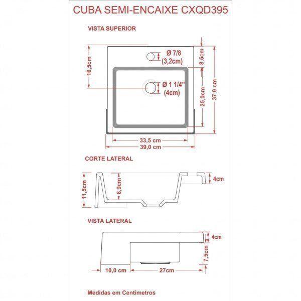 Imagem de Cuba de Semi Encaixe para Banheiro XQ395 Quadrada Compace