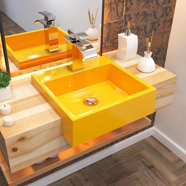 Imagem de Cuba de Semi Encaixe Quadrada C01 Para Banheiro XQ395 Amarelo - Lyam Decor