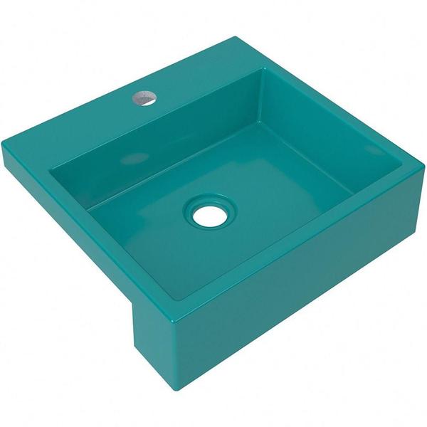 Imagem de Cuba de Semi Encaixe Quadrada C01 Para Banheiro XQ395 Azul Turquesa - Lyam Decor