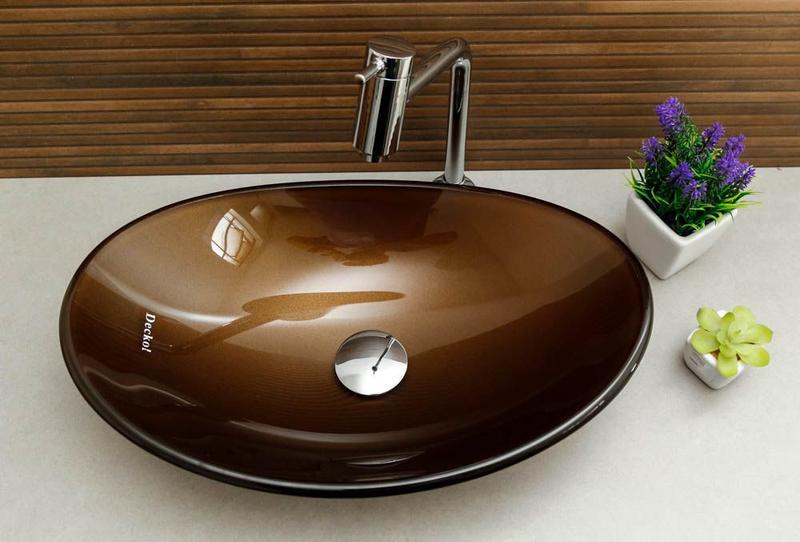 Imagem de Cuba de Vidro Banheiro Lavabo Oval Canoa 47,5cm - Modelo de Apoio 8mm