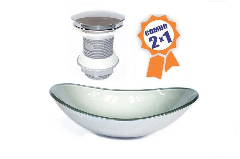 Cuba de vidro oval 47cm prata + válvula click - Cubas e Gabinetes Imagem de Cuba de vidro oval 47cm prata + válvula click