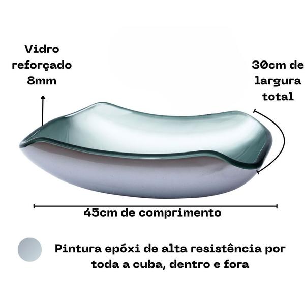 Imagem de Cuba de vidro p/ Banheiros e Lavabos Abaulada 45cm - Modelo de Apoio em Várias Cores