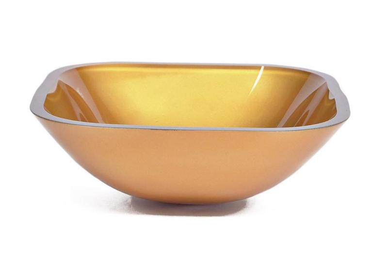 Cuba De Vidro Quadrada 35Cm Dourado Real - Cubas E Gabinetes Imagem de Cuba De Vidro Quadrada 35Cm Dourado Real