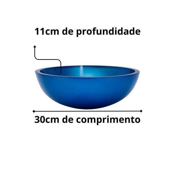 Imagem de Cuba de vidro reforçado p/ banheiros e lavabos + válvula inteligente click inox inclusa - redonda 30cm
