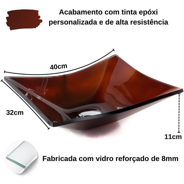 Imagem de Cuba de Vidro Retangular Grande 40cm para Banheiro Lavabo - Modelo de Apoio 8mm