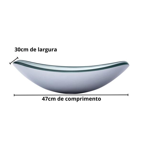 Imagem de Cuba de vidro temperado chanfrada 47cm + válvula inteligente click inox inclusa p/ banheiros e lavabos - acabamento brilhante