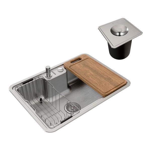 Cuba Docol Massima 68x48 1611616 Inox Escovado com Acessórios e Lixeira Imagem de Cuba Docol Massima 68x48 1611616 Inox Escovado com Acessórios e Lixeira