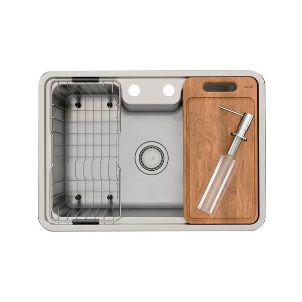 Cuba Docol Massima 68x48 1611616 Inox Escovado com Acessórios e Lixeira Imagem de Cuba Docol Massima 68x48 1611616 Inox Escovado com Acessórios e Lixeira