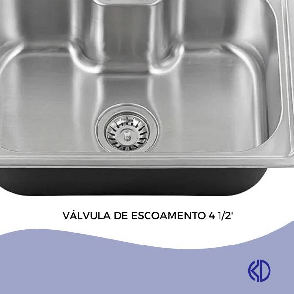 Imagem de Cuba dupla aço inox escovado com torneira extensível e tábua