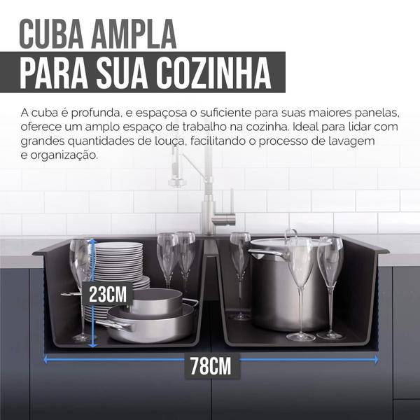 Imagem de Cuba Dupla Aço Inox Torneira Flexível Gourmet Cozinha Prata