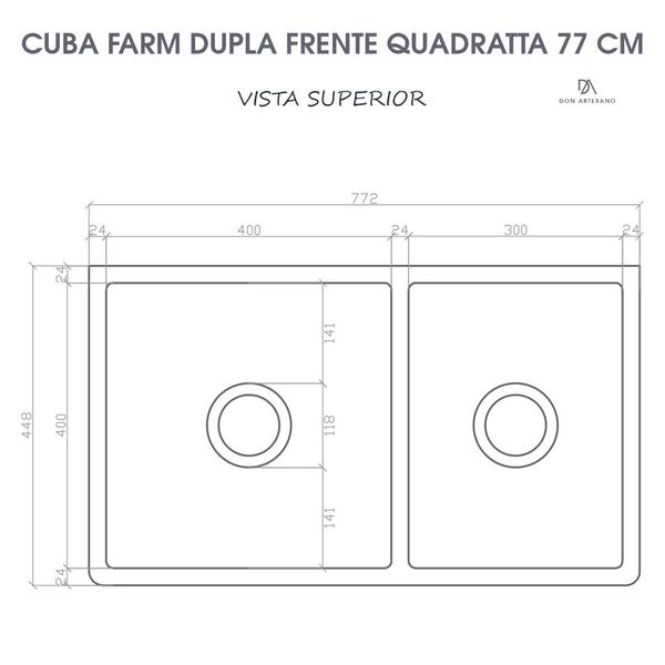 Imagem de Cuba Dupla Cozinha Farm Sink Frente QUADRATTA 77 cm Fazenda