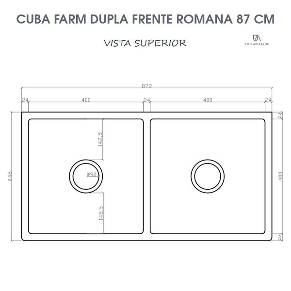 Imagem de Cuba Dupla Cozinha Farm Sink Frente ROMANA 87 cm Fazenda