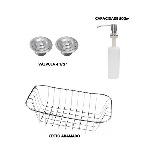 Imagem de Cuba dupla cozinha gourmet 78x43cm aço inox 304 e acessórios