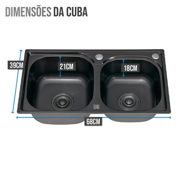 Imagem de Cuba Dupla Cozinha Gourmet Preta com Acessórios Inox