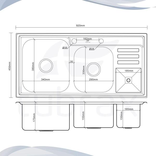 Imagem de Cuba dupla de cozinha produzida em aço inox 304 com kit - cac0008-c