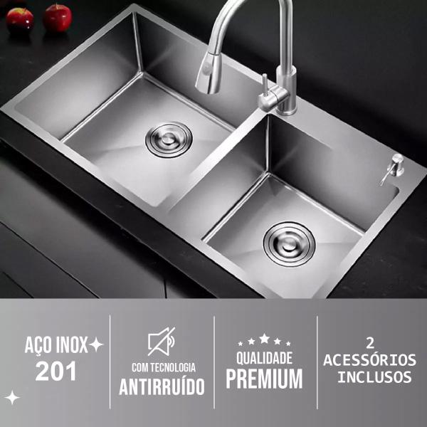 Imagem de Cuba Dupla Goumert Cozinha Aço Inox Lava Escorre Limpa Louça Alimentos Agua Luxo Area Externa Pia Torneira Limpeza