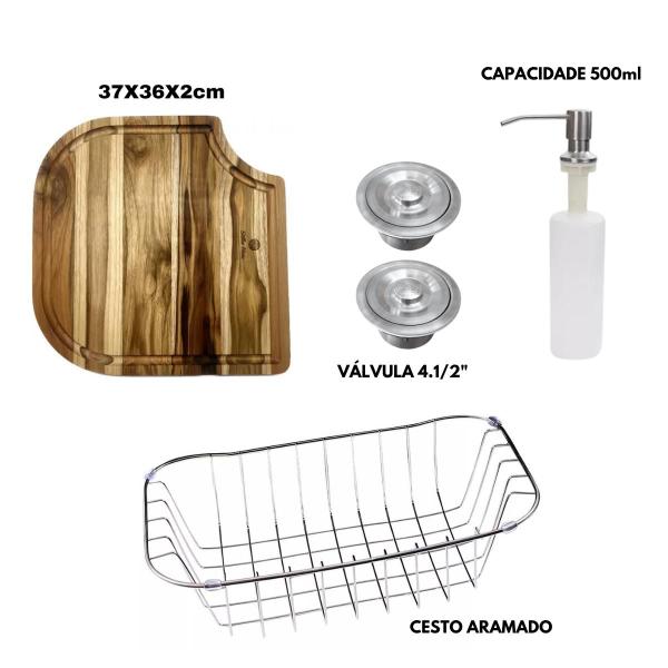 Imagem de Cuba Dupla Gourmet Inox 304 + Kit Tábua E Torneira Gourmet