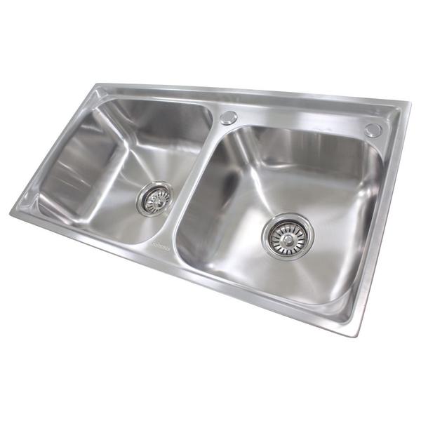 Cuba Dupla Inox Cozinha Sobrepor Ou Embutir com cesto - Guimmis Imagem de Cuba Dupla Inox Cozinha Sobrepor Ou Embutir com cesto