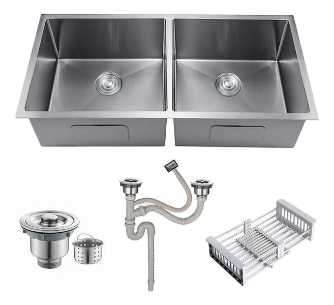 Imagem de Cuba Dupla Inox Quadrada Cozinha Pia Gourmet Prata 75X41