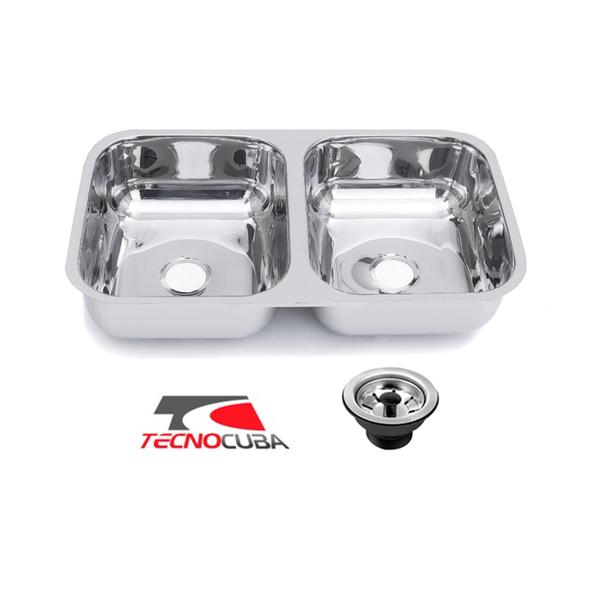 Imagem de Cuba Dupla Invertida Inox 304 Cozinha 72x40x17cm com Válvulas - Tecnocuba