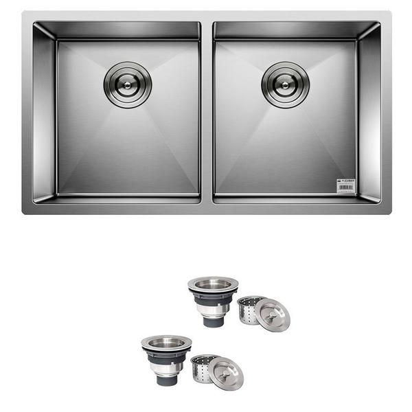 Imagem de Cuba Dupla Quadrada Inox 304 Cozinha Pia Embutir Sobrepor Gourmet 8040 Premium com Válvula