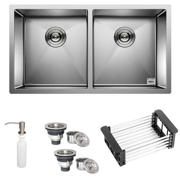 Imagem de Cuba Dupla Quadrada Inox 304 Cozinha Pia Embutir Sobrepor Gourmet 9040 Premium com Acessórios- EC246