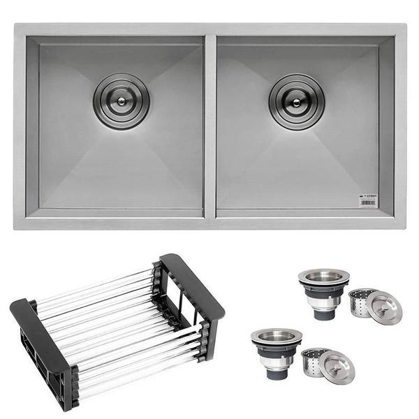 Imagem de Cuba Dupla Quadrada Inox 304 Gourmet 8040 Com Acessórios