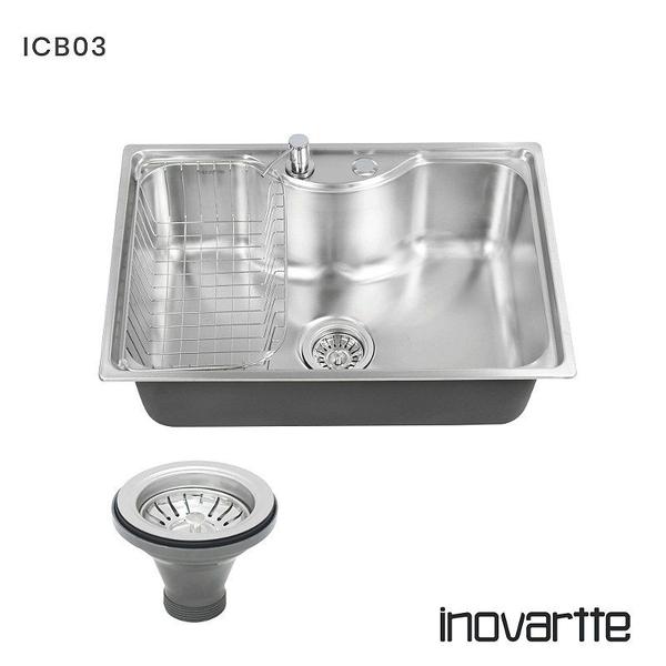 Imagem de Cuba em Aço Inox 304 com Válvula, Dosador Detergente e Cesto Cozinha Área Gourmet Inovartte Icb03