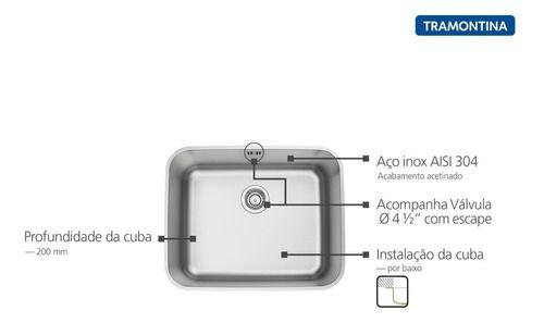 Imagem de Cuba Embutir Tramontina Dora Inox Ac Com Válv E Escape 50x40