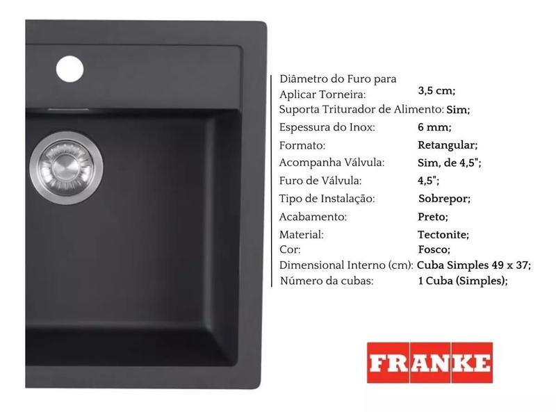 Imagem de CUBA FRANKE DE SOBREPOR SIRIUS SID 610 CARBON BLACK TECTONITE 59x62CM 16783