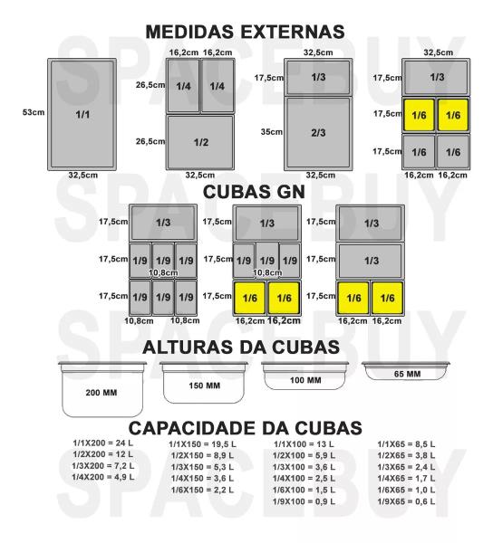 Imagem de CUBA Gastronômica Em INOX GN 1/6x100 mm 1,5 Litros Sem TAMPA ZAHAV