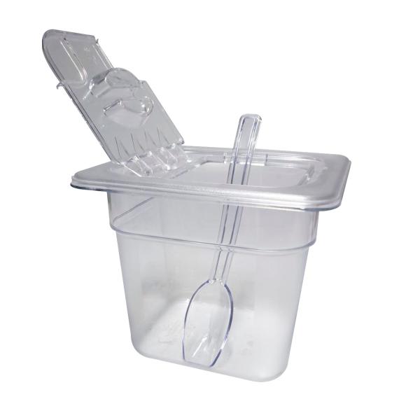 CUBA Gastronômica Em POLICARBONATO GN 1/6X150 mm 2,2 Litros + TAMPA 1/6 Em POLI Com FLIP, DOBRADIÇA e ABERTURA CAMBRO + COLHER Em POLI 21 cm Imagem de CUBA Gastronômica Em POLICARBONATO GN 1/6X150 mm 2,2 Litros + TAMPA 1/6 Em POLI Com FLIP, DOBRADIÇA e ABERTURA CAMBRO + COLHER Em POLI 21 cm