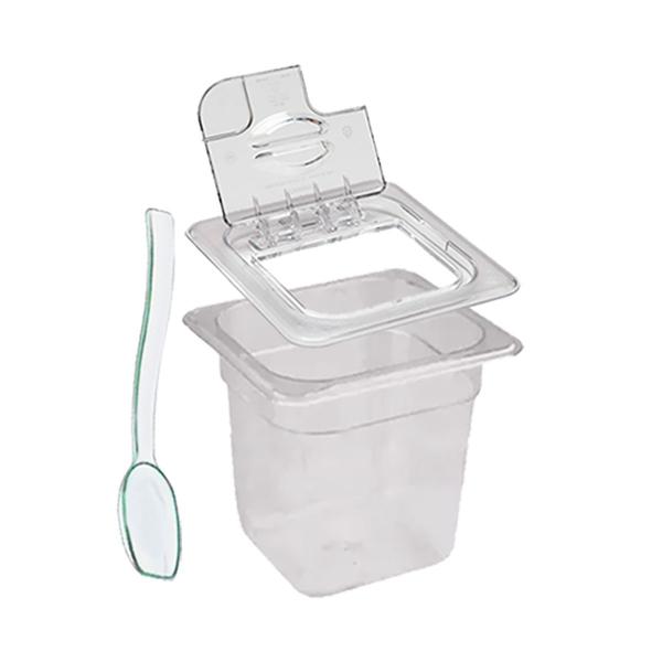 CUBA Gastronômica Em POLICARBONATO GN 1/6X150 mm 2,2 Litros + TAMPA 1/6 Em POLI Com FLIP, DOBRADIÇA e ABERTURA CAMBRO + COLHER Em POLI 21 cm Imagem de CUBA Gastronômica Em POLICARBONATO GN 1/6X150 mm 2,2 Litros + TAMPA 1/6 Em POLI Com FLIP, DOBRADIÇA e ABERTURA CAMBRO + COLHER Em POLI 21 cm
