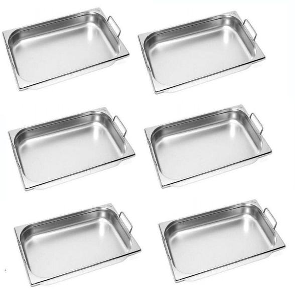 Imagem de CUBA GASTRONOMICA GN 1/1 X 65mm AÇO INOX COM ALÇAS KIT C/ 06 UNIDADES