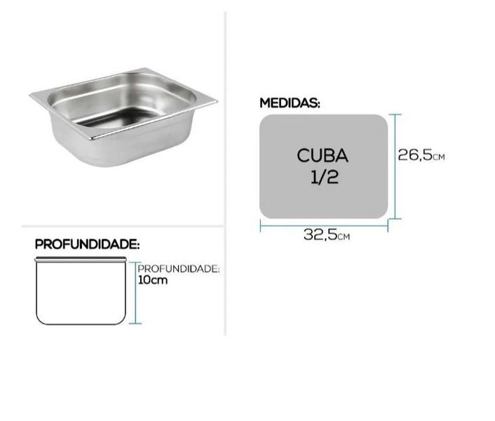 Imagem de Cuba Gastronomica Gn Buffet Inox 1/2 100mm Sem Tampa