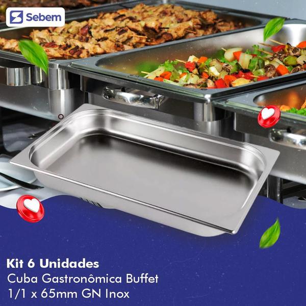 Imagem de Cuba Gastronomica Sebem GN 1/1X65MM Prof. Aço Inox Kit 6 Un Sebem