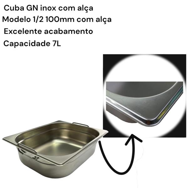 Imagem de CUBA GN GASTRONÔMICA INOX 1/2 100MM COM ALÇA 26,5x6,5x32,5CM 7L