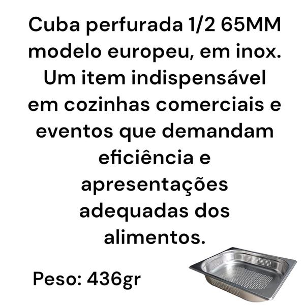 Imagem de CUBA GN GASTRONÔMICA INOX 1/2 65MM PERFURADA 26,5x6,5x32,5CM 4,3L MOD EUOPEU