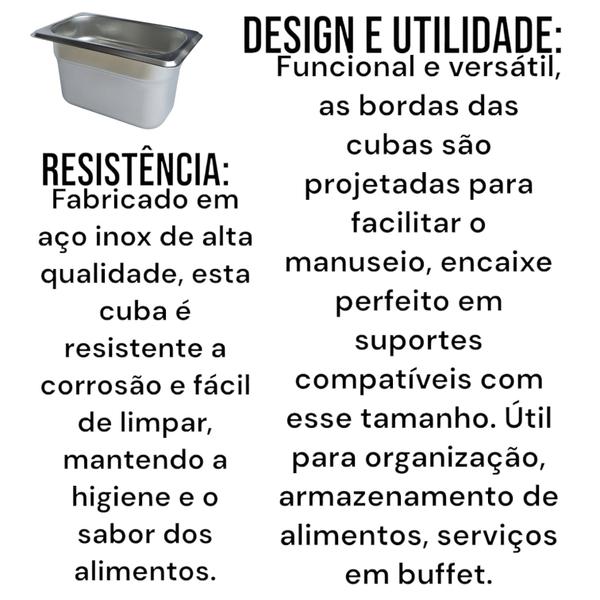 Imagem de CUBA GN GASTRONÔMICA INOX 1/9 100MM SEM ALÇA 1L 10,8x10x17,5CM MOD EUROPEU