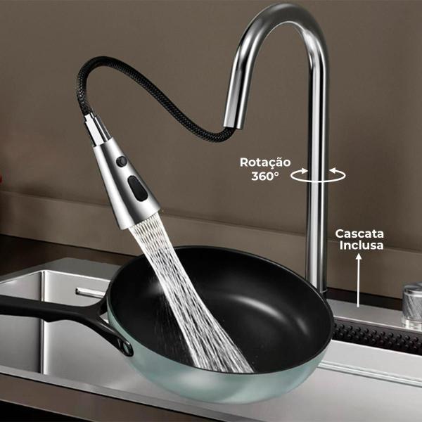 Imagem de Cuba Gourmet Cascata Cozinha Premium Torneira Completa Prata