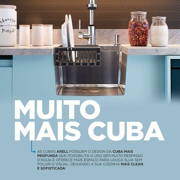 Imagem de Cuba Gourmet Com Acessórios Solo 35x40 com Válvula e Tampa Decorativa e Escorredor Arell Escovada