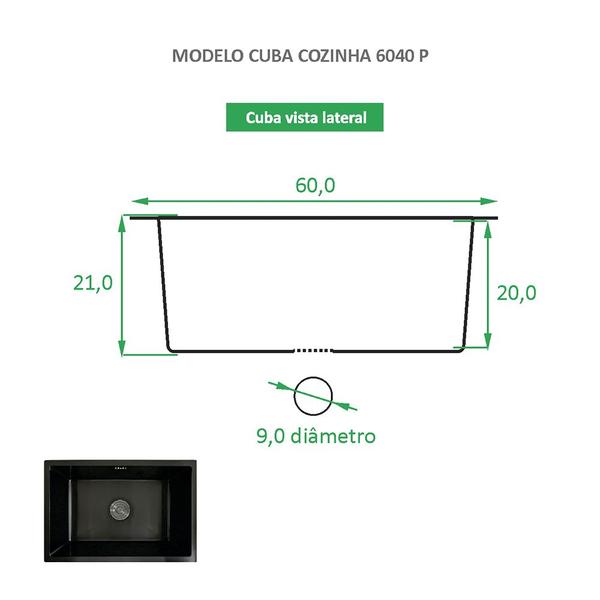 Imagem de Cuba Gourmet de Cozinha Inox Premium - Embutir ou Sobrepor 60x40 - Preta