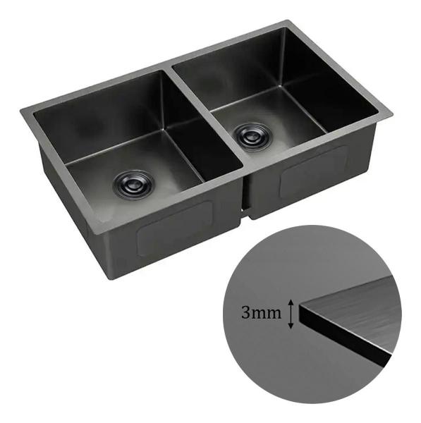 Cuba Gourmet Dupla - Aço Inox, 75cm x 41cm, Válvulas - Revomax Imagem de Cuba Gourmet Dupla - Aço Inox, 75cm x 41cm, Válvulas