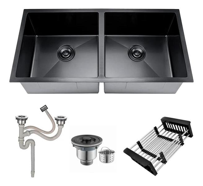 Cuba Gourmet Dupla - Aço Inox, 75cm x 41cm, Válvulas - Revomax Imagem de Cuba Gourmet Dupla - Aço Inox, 75cm x 41cm, Válvulas